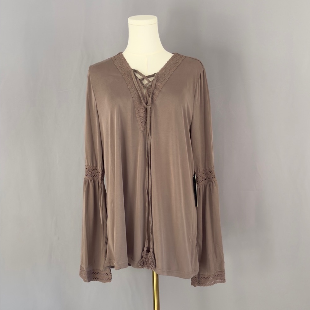 Elegant Taupe Lace-Up Women's Top
